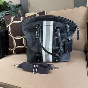 Michael Kors Black Logo Stripe Tote Bag